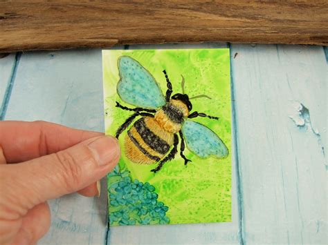 Aceo Atc Bumble Bee Alcohol Ink Painting Original Small Etsy