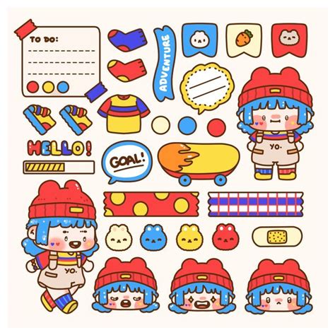 Cute Skater Instant Printable Sticker Sheet In 2023 Cute Stickers