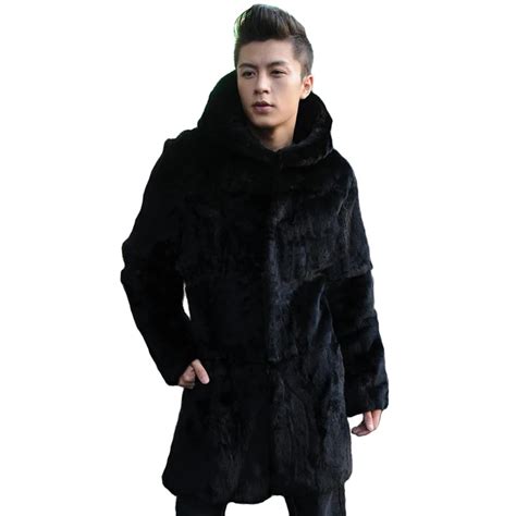 New 2017 Winter Men Long Faux Mink Fur Coats Male Hooded Imitation Fur Warm Outerwear Casual