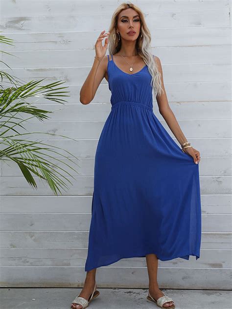 Buy Stylecast X Revolte Blue Shoulder Straps Maxi Dress Dresses For