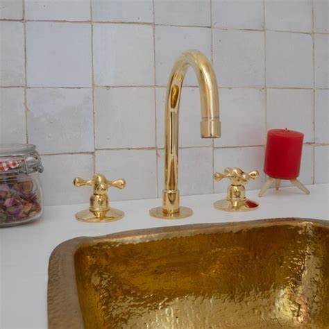 Unlacquered Brass 3 Holes Bathroom Faucet Widespread Deck Etsy