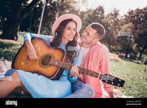 Photo Of Sweet Adorable Young Wife Husband Dressed Summer Clothes