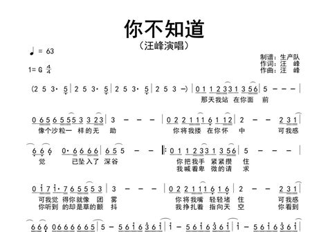 汪峰《你不知道》简谱 原版简谱 琴魂网