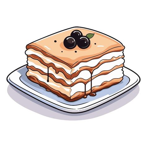 Ilustração de um pedaço de bolo de tiramisu em um prato vetor Premium