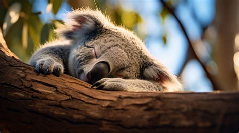 Un koala durmiendo en la rama de un árbol Foto Premium