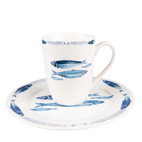 Clayre Eef Mug Ml White Blue Porcelain Fishes