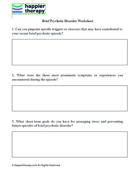 Brief Psychotic Disorder Worksheet Happiertherapy