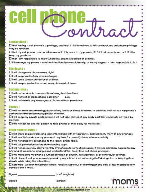 Signing A Cell Phone Contract FREE PRINTABLE Cell Phone Contract