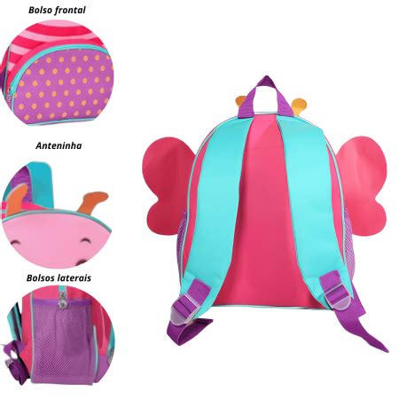 Mochila Escolar De Costas Infantil Clio Pets Borboleta Lilás Escola