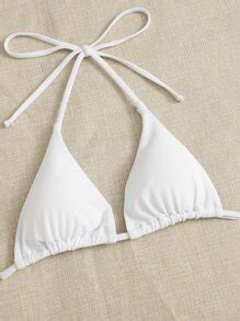 SHEIN Swim Basics Solid Triangle Tie Side Bikini Swimsuit SHEIN UK