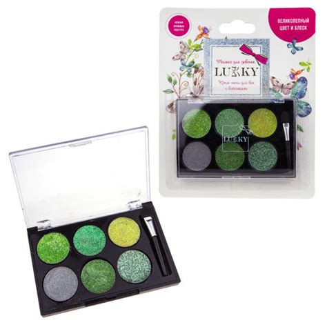 Lukky Крем-тени для век с блестками, 6 цветов по 6,5 г, с аппликатором ...