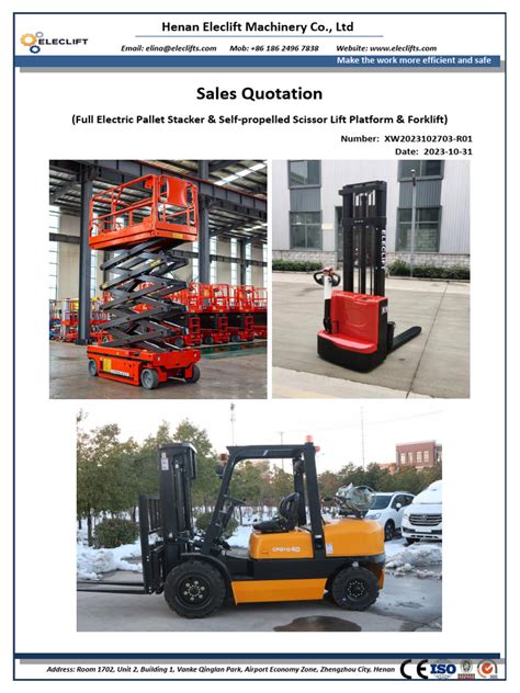 Quotation Of Full Electric Pallet Stacker And Self Propelled Scissor Lift