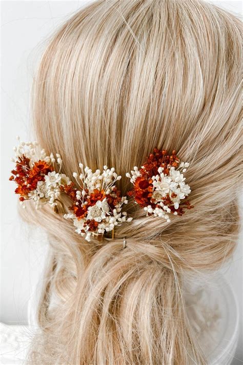 Rustic Terracotta Wedding Dried Flower Hair Pins Fall Autumn Etsy