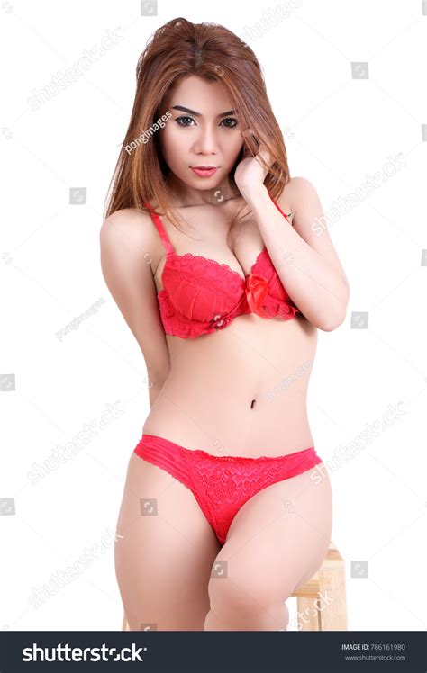 Beautiful Asian Woman Red Bikini Studio Shutterstock Hot Sex Picture