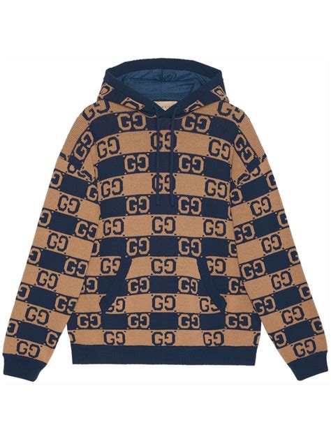 Gucci Supreme Gg Intarsia Knit Hoodie Farfetch