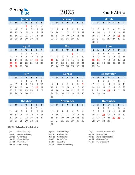 2025 South Africa Calendar With Holidays