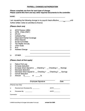 Fillable Online Lsgmi Payroll Changes Authorization Please Complete One