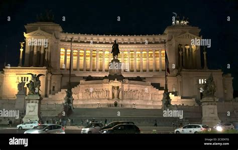 Front View Of Romes Victor Emmanuel Ii Monument At Night Stock Photo