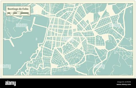 Santiago De Cuba City Map In Retro Style Outline Map Vector