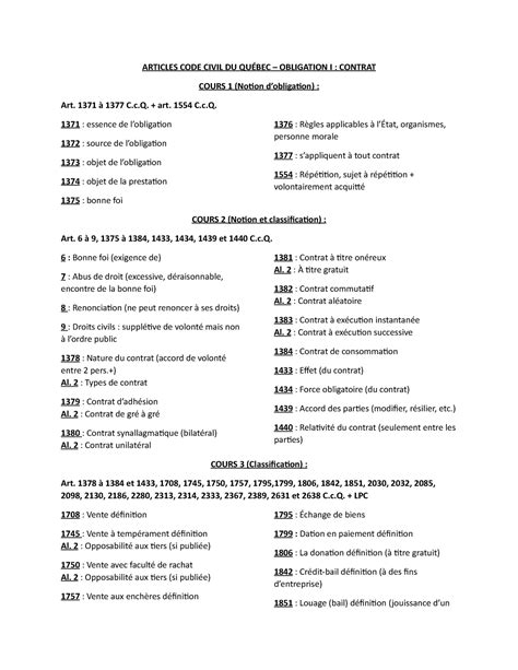 Articles CODE Civil DU QUÉBEC ARTICLES CODE CIVIL DU QUÉBEC