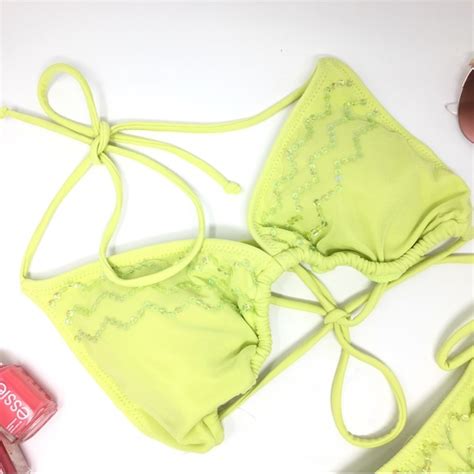 Intima Swim Green Mesh Bikini Set With Sequins Poshmark