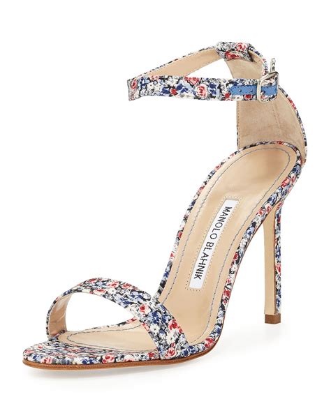 Manolo Blahnik Chaos Floral Print 105mm Sandal Blue Heels Manolo