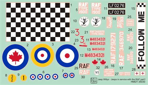 Willys Jeep MB Ford GPW RAF Jeeps Part 1 H Model Decals T35030