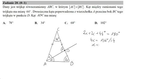 20 Dany jest trójkąt równoramienny ABC w którym AC BC Kąt między