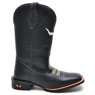 Bota Texana Masculina Country Em Couro Legitimo Boi Vazado Preto