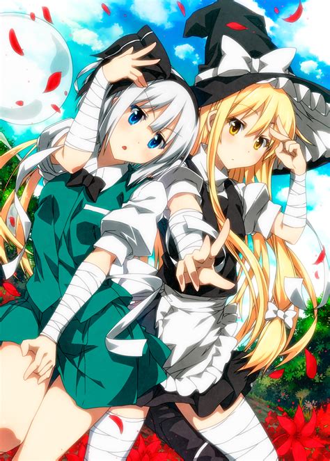 Safebooru 2girls Bangs Blonde Hair Blue Eyes Bow Clouds Dress Flower