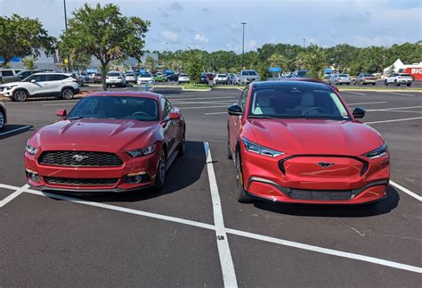 Couldn T Resist Lol Side By Side Comparison Mustang Ecoboost Vs Mach E 2015 S550 Mustang