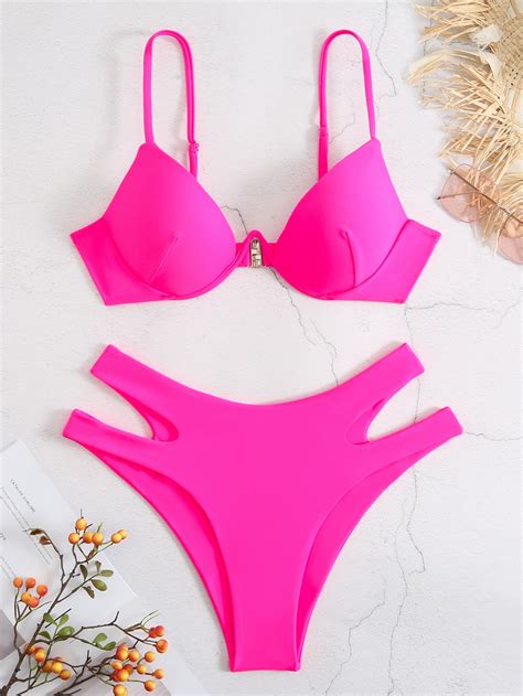 SHEIN Swim Vcay Conjunto De Bikini Unicolor Sujetador Trasero Con