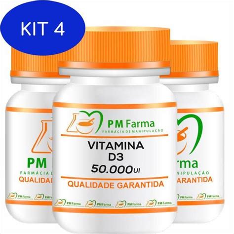 Kit 4 Vitamina D3 50 000 Ui 12 Capsulas Pm Farma Vitaminas A Z Magazine Luiza