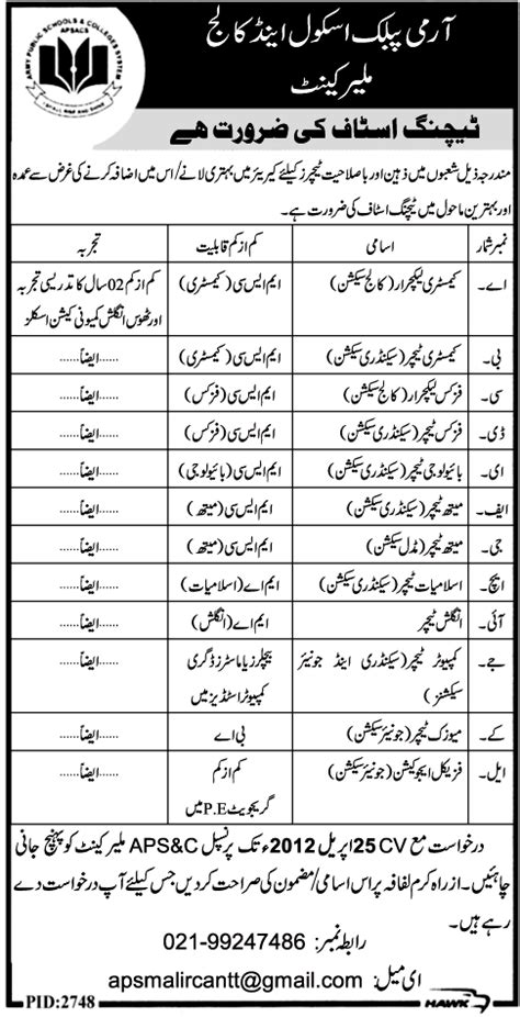 Army Public School And College Malir Cantt Karachi Teaching jobs ...