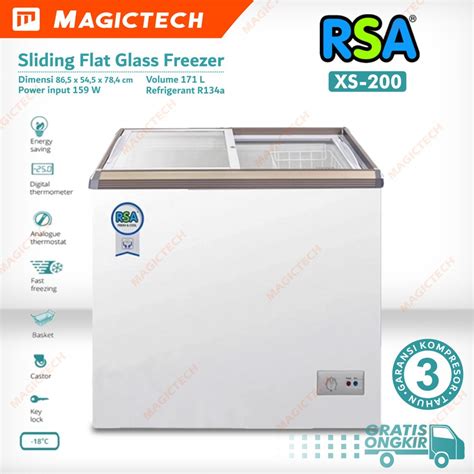 Jual CHEST FREEZER SLIDING FLAT GLASS RSA XS 200 PINTU KACA GESER