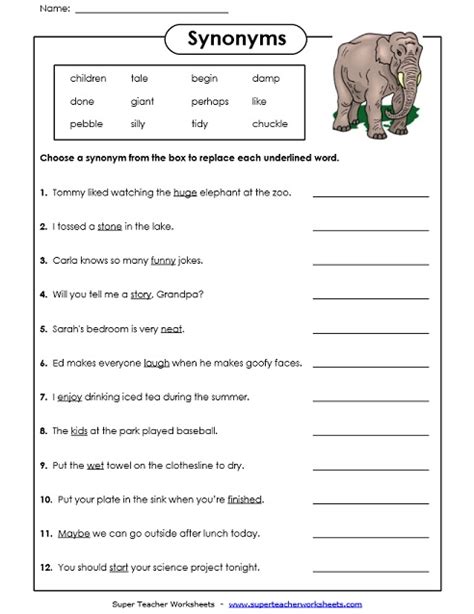 Synonyms And Antonyms Worksheets