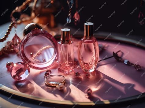 Premium Photo | Luxurious pink make up and perfume set on the pink ...