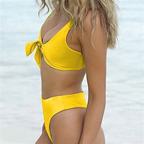 Womail Swimwear Women Sexy Bowknot High Cut Bikini Set Yellow