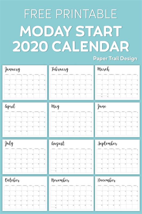 Free Printable Calendar Monday Start Paper Trail Design