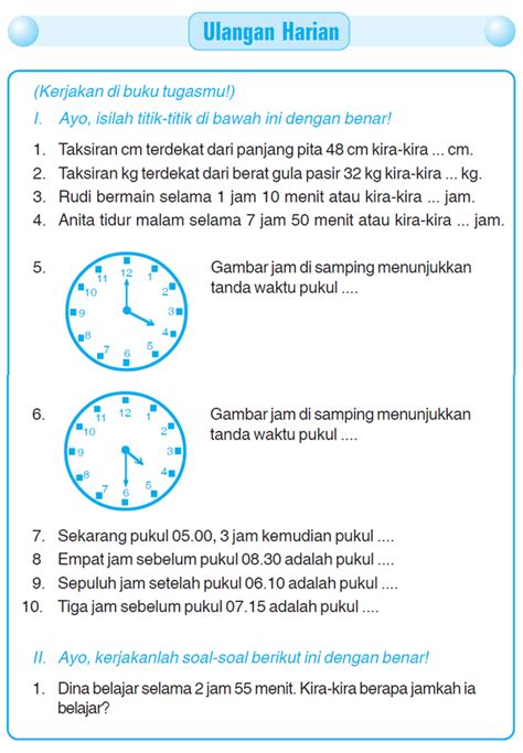 Contoh Latihan Soal Contoh Soal Matematika Kelas 2 Tentang Jam Reverasite