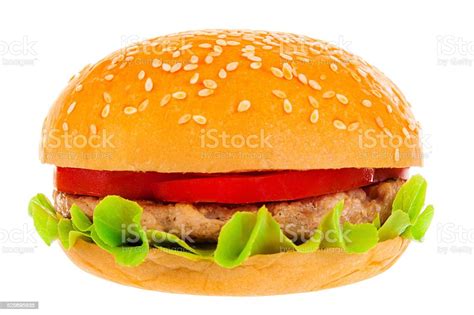 Großen Hamburger Auf Weißem Hintergrund Stockfoto Und Mehr Bilder Von