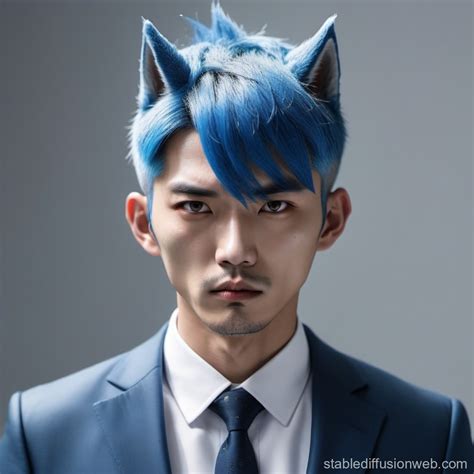 Angry Man with Blue Hair and Wolf Cut in Suit | Stable Diffusion Online