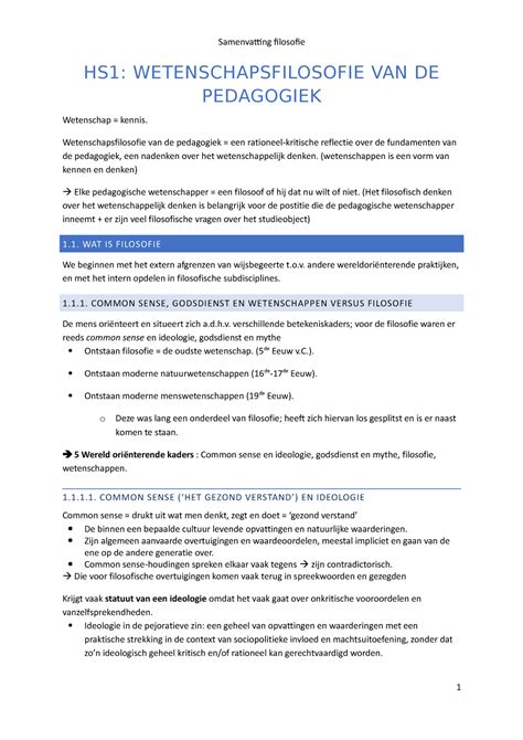 Sv Filosofie Van De Pedagogische Wetenschappen Hs