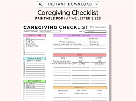 Caregiver Daily Tasks Printable Caregiving Checklist Elderly Care Caregiver Schedule