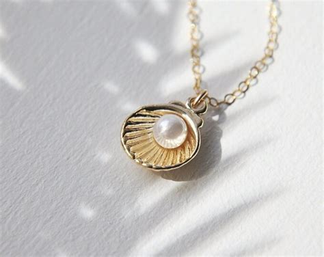 Shell Necklace Pearl Necklace 14k Gold Filled Necklace June - Etsy