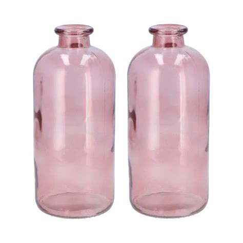 DK Design Bloemenvaas Fles Model 2x Helder Gekleurd Glas Zacht