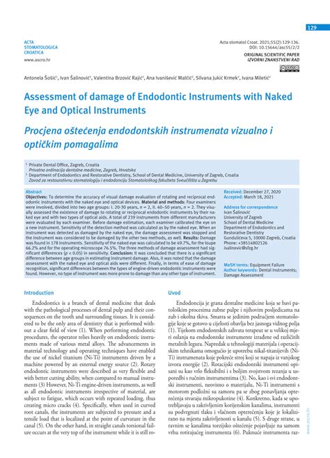 Pdf Assessment Of Damage Of Endodontic Instruments With Naked Eye And