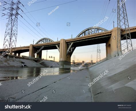 Los Angeles River Bridge Dusk Landscape Stock Photo 387196591