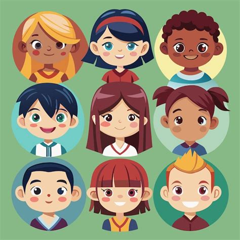 Character Set Of Avatars Collection Of Children Cute Faces Of Different