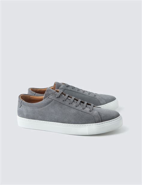 Suede And Leather Mens Trainers With Rubber Outsole In Grey Hawes And Curtis Usa